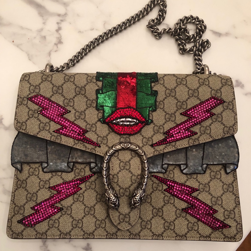 Gucci Lips and Lightning embellished shoulder bag
